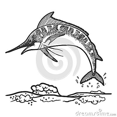 Swordfish marlin jumping sketch engraving vector Vector Illustration