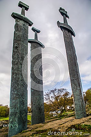 Swords in the rock monument, Hafrsfjord, Norway Stock Photo