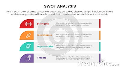 swot analysis concept with for infographic template banner with long rectangle box vertical four point list information vector Cartoon Illustration