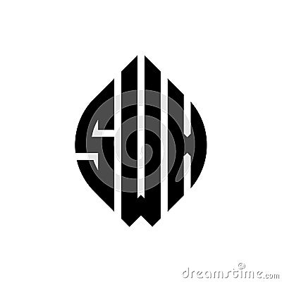 SWX circle letter logo design with circle and ellipse shape. SWX ellipse letters with typographic style. The three initials form a Vector Illustration