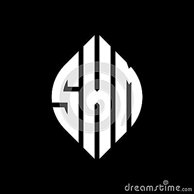 SXM circle letter logo design with circle and ellipse shape. SXM ellipse letters with typographic style. The three initials form a Vector Illustration