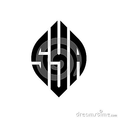 SYA circle letter logo design with circle and ellipse shape. SYA ellipse letters with typographic style. The three initials form a Vector Illustration