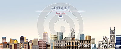 Vector illustration of Adelaide city skyline on colorful gradient beautiful day sky background with flag of Australia Vector Illustration