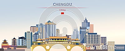Vector illustration of Chengdu city skyline on colorful gradient beautiful daytime background Vector Illustration