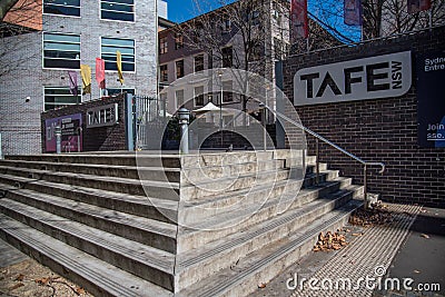 The main entrance of TAFE ultimo campus, is Australia`s largest vocational education and training provider. Editorial Stock Photo