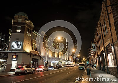 Night photography of Ultimo Road at Haymarket, It is located at the southern end of the Sydney central business district. Editorial Stock Photo