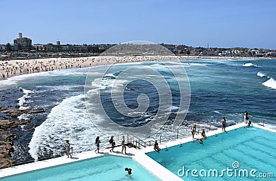 People relaxing at the beach on a hot sunday Editorial Stock Photo