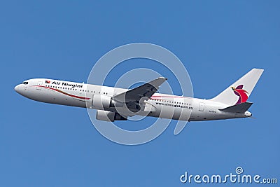 Air Niugini Boeing 767 airliner taking off from Sydney Airport Editorial Stock Photo