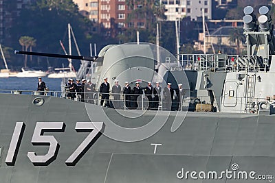 HMAS Perth FFH 157 Anzac-class frigate of the Royal Australian Navy in Sydney Harbor Editorial Stock Photo