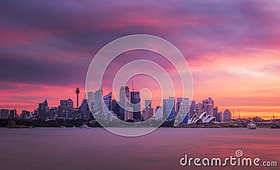 Sydney Opera House Australian iconic with city cbd and beautiful sunset color in sky Editorial Stock Photo