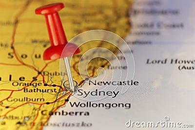 Sydney biggest city in Australia, map. Stock Photo