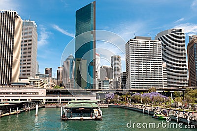 Sydney Circular Quay railway station in front of Central Business District Editorial Stock Photo