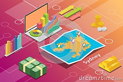 Sydney city isometric financial economy condition concept for describe cities growth expand - vector Cartoon Illustration