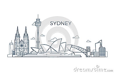 Sydney city line skyline with buildings and architecture showplaces. Australia world travel vector landmark Vector Illustration