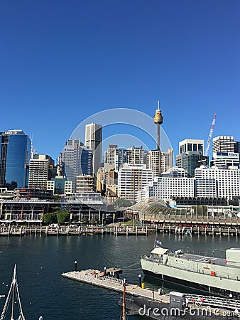 Sydney City skyline from Darling Harbour Editorial Stock Photo