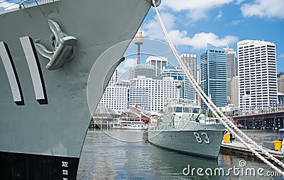 Sydney Darling Harbor busy place with ships and nautical and cit Editorial Stock Photo