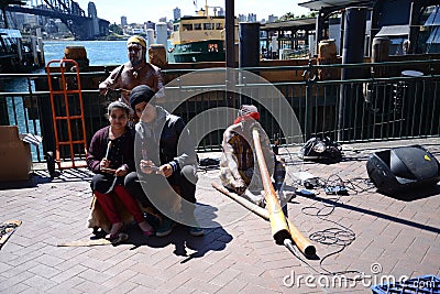 Sydney harbour bridge Australia with street entertainers Editorial Stock Photo