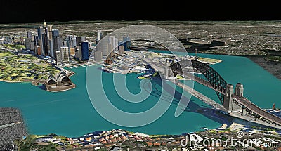 Sydney Harbour Bridge Opera House 3d model rendering View HD Stock Photo