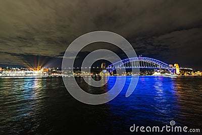 Sydney Harbour bridge and The Rocks during Vivid Sydney 2016 Editorial Stock Photo