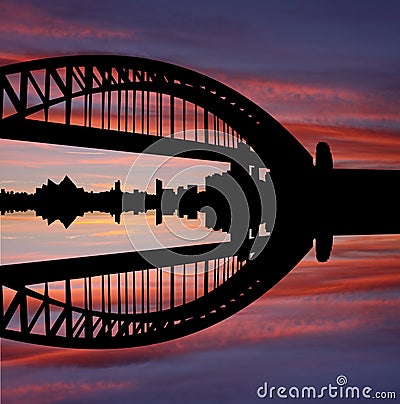 Sydney Harbour Bridge at sunset Cartoon Illustration