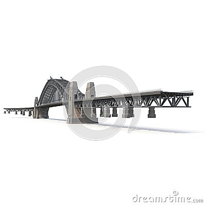 Sydney Harbour Bridge on white. 3D illustration Cartoon Illustration