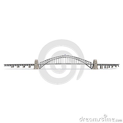 Sydney Harbour Bridge on white. Side view. 3D illustration Cartoon Illustration