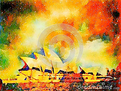 Sydney Opera House and colored sky Editorial Stock Photo