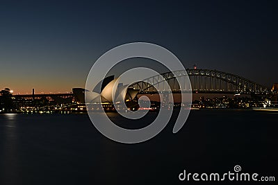 Sydney Opera House and Harbor Bridge at night, AUSTRALIA Editorial Stock Photo