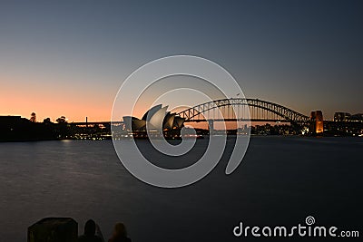 Sydney Opera House and Harbor Bridge at Sunset, AUSTRALIA Editorial Stock Photo