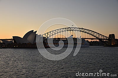 Sydney Opera House and Harbor Bridge at Sunset, AUSTRALIA Editorial Stock Photo