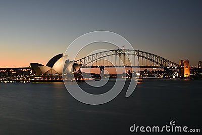 Sydney Opera House and Harbor Bridge at Sunset, AUSTRALIA Editorial Stock Photo