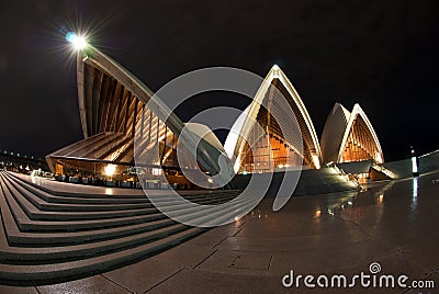 Sydney Opera House At Night fisheye Editorial Stock Photo