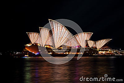 Sydney Opera House in warm coppery tones - Vivid Sydney 2016 Editorial Stock Photo