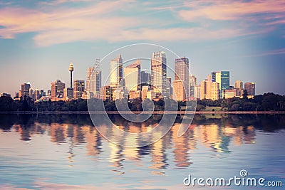 Sydney Skyline Sunrise Square Australia Stock Photo