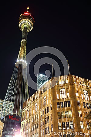 Sydney Tower building night shot Editorial Stock Photo