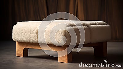 Modern Cream Sheepskin Foot Stool With Soft Armrests Stock Photo