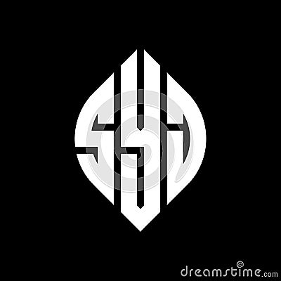 SYJ circle letter logo design with circle and ellipse shape. SYJ ellipse letters with typographic style. The three initials form a Vector Illustration