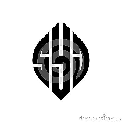 SYJ circle letter logo design with circle and ellipse shape. SYJ ellipse letters with typographic style. The three initials form a Vector Illustration