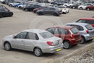 Car sales, secondary market. Parking of cars Editorial Stock Photo