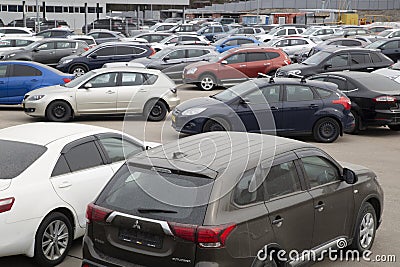Car sales, secondary market. Parking of cars Editorial Stock Photo