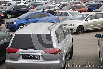 Car sales, secondary market. Parking of cars Editorial Stock Photo