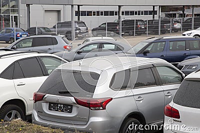 Car sales, secondary market. Parking of cars Editorial Stock Photo