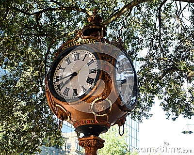 Sylvan Bros Vintage Clock in Front of the Jewelry Store Editorial Stock Photo