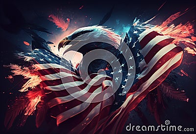 Symbol of America proud eagle and American flag. AI Generated Stock Photo