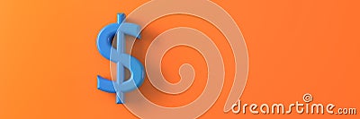 The symbol of the American currency is blue on an orange background. 3D visualization Stock Photo