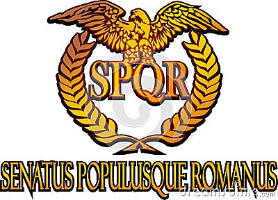 Symbol of the ancient Roman Empire with an eagle and the Latin abbreviation SPQR Stock Photo