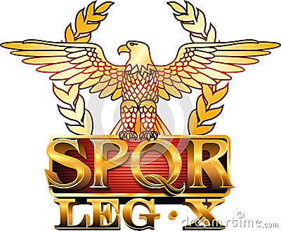 Symbol of the ancient Roman Empire with an eagle and the Latin abbreviation SPQR on an isolated background. Stock Photo