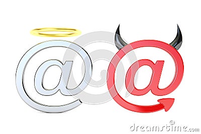 At symbol angel and demon, mail concept. 3D rendering Stock Photo