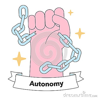 Symbol of autonomy with a clenched fist breaking chains Vector Illustration