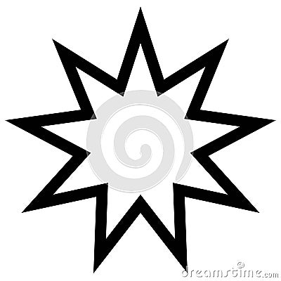 Symbol Bahai star of nine angles, nine is a sacred number Vector Illustration